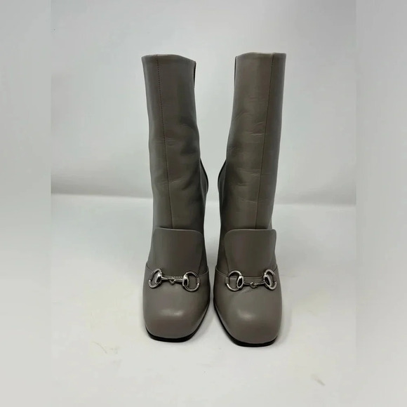 Gucci Leather Twiggy Horse-bit mid calf Boot high heel storm Grey size 37.5 - Picture 5 of 12